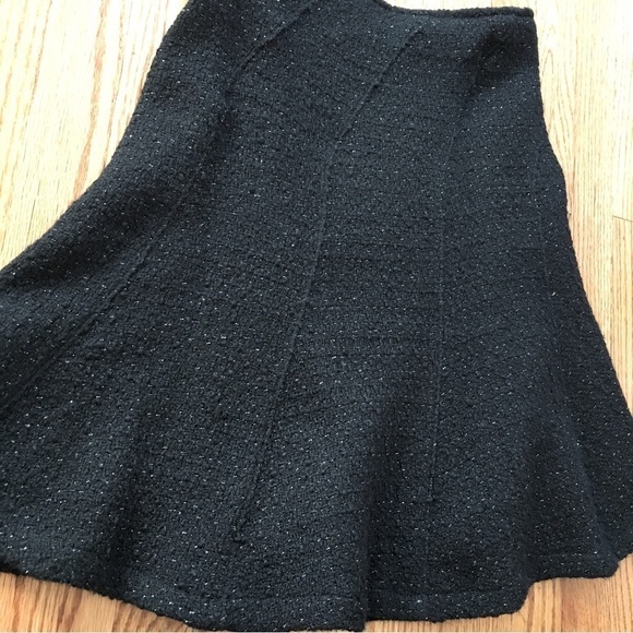 Vintage 90's Etam Black Wool Blend Textured Ruffle Hem A-line Flare Skirt - Picture 14 of 16